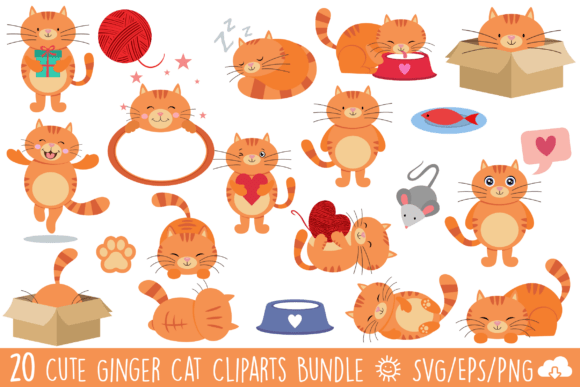 Download Cute Ginger Cat Vector Clipart Bundle - Clipart Collection