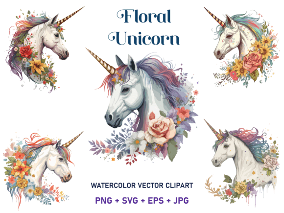 Download Watercolor Floral Unicorn Vector Clipart - Clipart Collection
