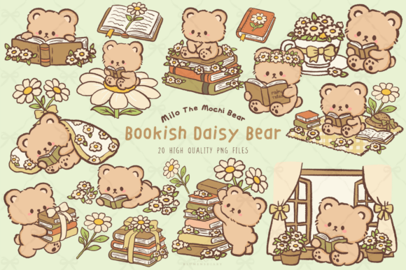Download Kawaii Bookish Daisy Bear Clipart - Clipart Collection
