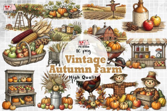 Download Vintage Autumn Farm Clipart PNG - Clipart Collection