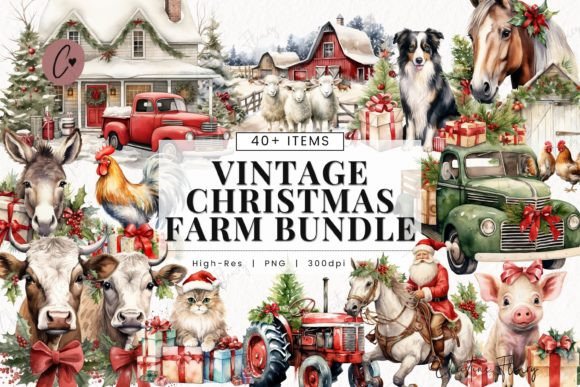 Download Vintage Christmas Farm Clipart - Clipart Collection