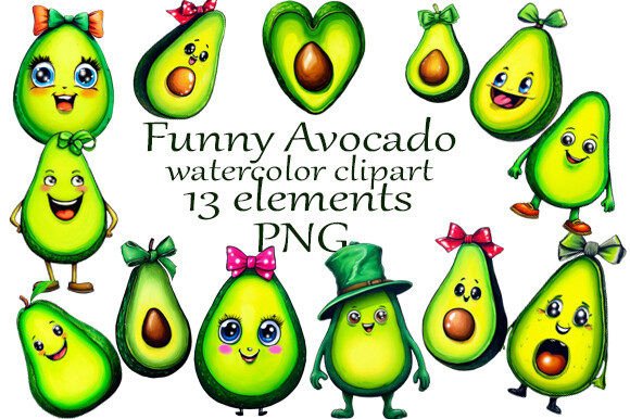 Download Watercolor Clipart Funny Avocado PNG - Clipart Collection