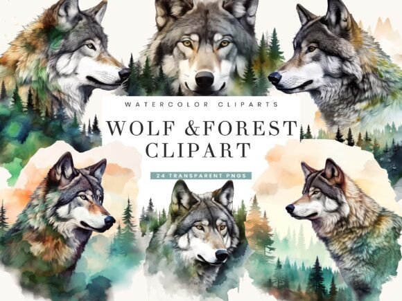 Download Watercolor Wolf and Forest Clipart - Clipart Collection