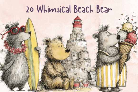 Download Whimsical Quirky Beach Bear Clipart - Clipart Collection
