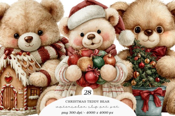 Download Watercolor Christmas Teddy Bear Clipart - Clipart Collection