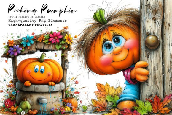 Download Whimsical Peeking Pumpkin Clipart Bundle - Clipart Collection