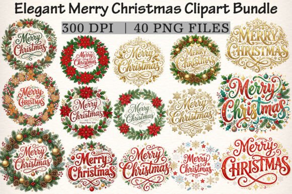 Download Elegant Merry Christmas Clipart Bundle - Clipart Collection