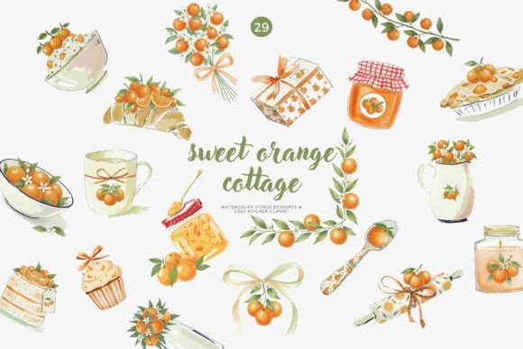 Download Sweet Orange Cottage Watercolor Clipart - Clipart Collection