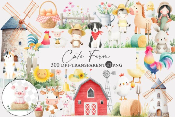 Download Watercolor Cute Farm Clipart - Clipart Collection