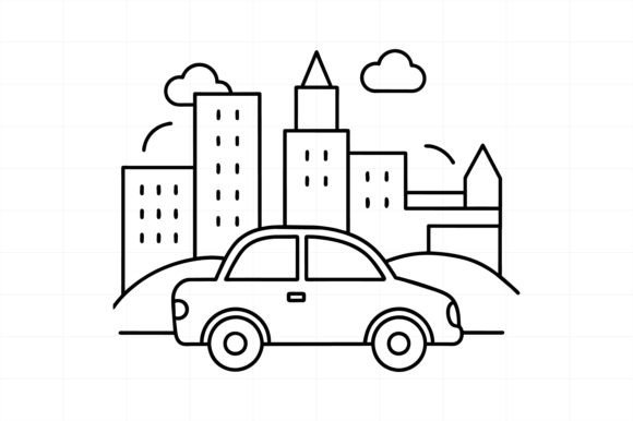 Download City with Car Line Art Illustration - Car line art Collection