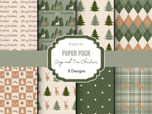 Download Sage Deer Christmas Digital Paper - Premium Bundle