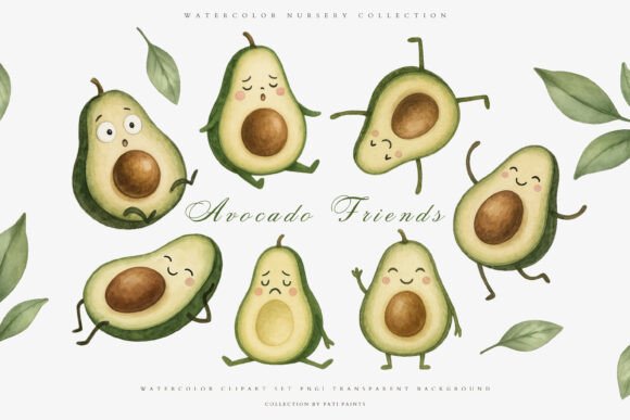 Download Cute Watercolor Avocado Clipart Set - Clipart Collection