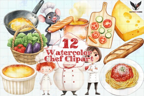 Download Cute Watercolor Chef Clipart PNG - Clipart Collection