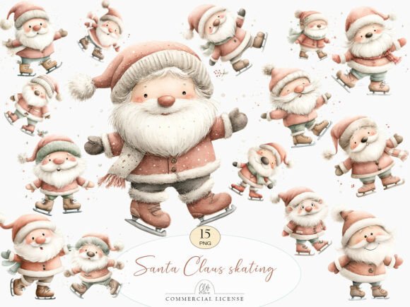Download Santa Claus Skating Clipart Set - Clipart Collection