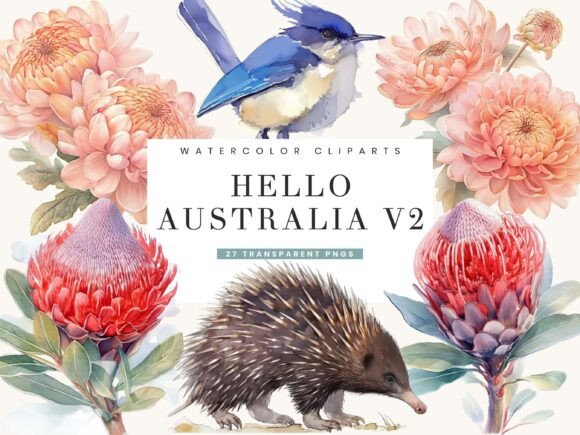 Download Watercolor Hello Australia V 2 Clipart - Australia Collection