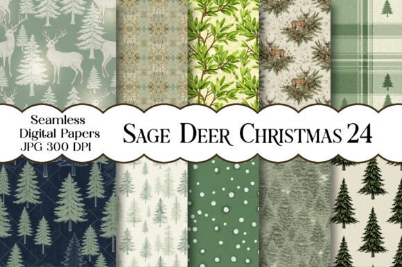 Download Sage Deer Christmas Digital Paper - Deer christmas Collection