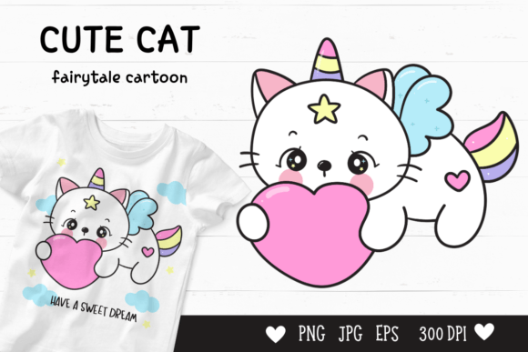 Download Cute Cat Cartoon Kawaii Clipart Fairy - Clipart Collection