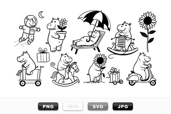 Download Cute Hippo Vector Clipart Set - Clipart Collection