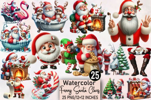 Download Watercolor Funny Santa Claus Clipart - Clipart Collection