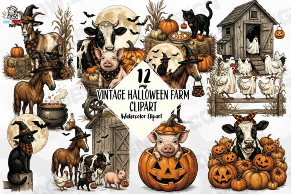 Download Vintage Halloween Farm Clipart PNG - Clipart Collection