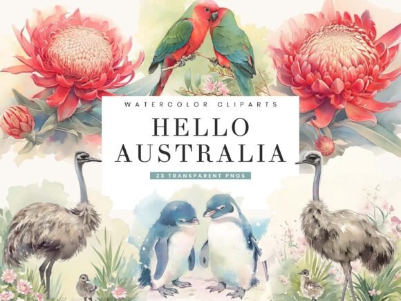 Download Watercolor Hello Australia Clipart - Australia Collection