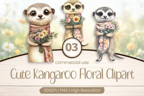 Download Cute Kangaroo Floral Clipart PNG - Clipart Collection