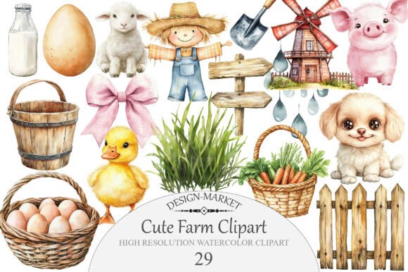 Download Watercolor Cute Farm Clipart - Clipart Collection