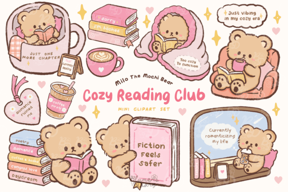 Download Kawaii Cozy Reading Club Bear Clipart - Clipart Collection