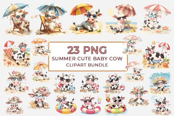 Download Summer Cute Baby Cow Clipart Bundle - Clipart Collection