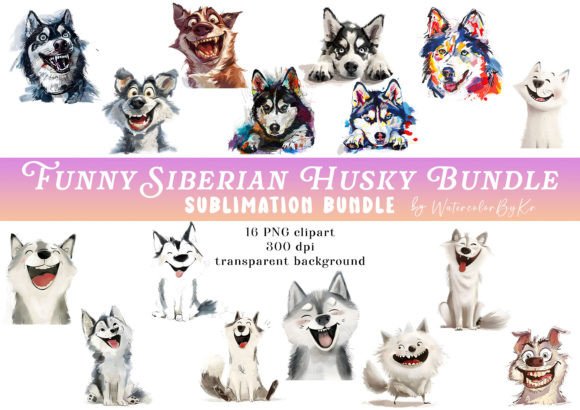 Download Funny Siberian Husky Dog Bundle Clipart - Clipart Collection
