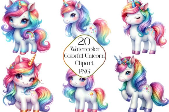 Download Watercolor Cute Colorful Unicorn Clipart - Clipart Collection