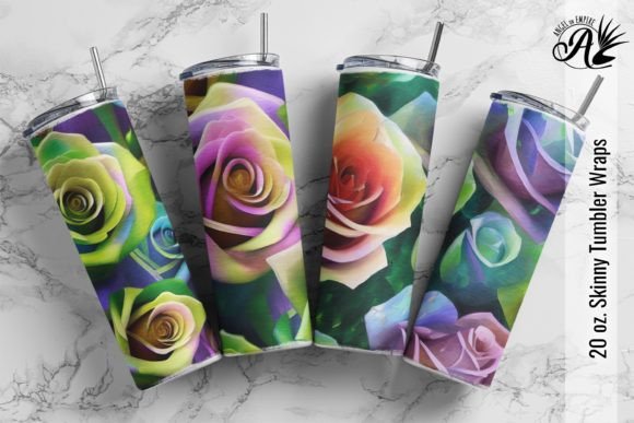 Download 4 Painterly Roses Skinny Tumbler Wraps - Paint Collection