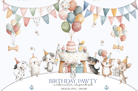 Download Dog Birthday Party Clipart: Watercolor - Clipart Collection