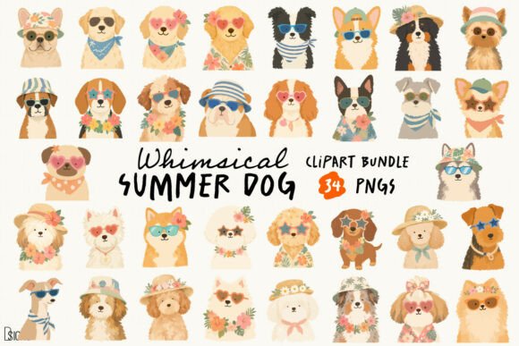 Download Whimsical Summer Dog Clipart Bundle PNG - Clipart Collection