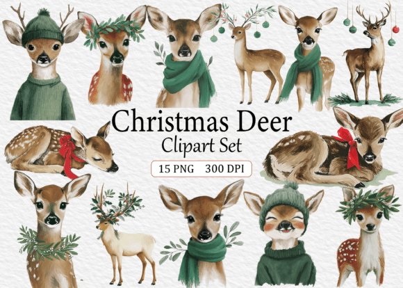 Download Christmas Deer Clipart Set - Clipart Collection