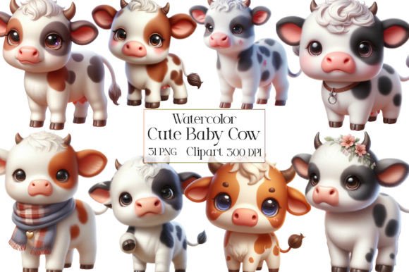 Download Watercolor Cute Baby Cow Clipart - Clipart Collection