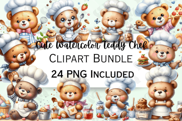 Download Cute Watercolor Teddy Chef Clipart - Clipart Collection