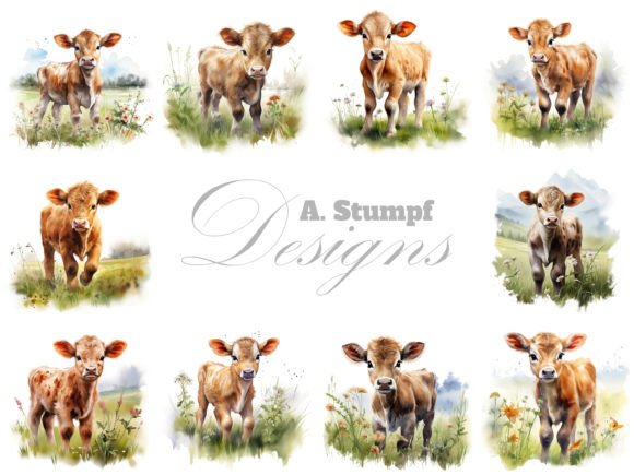 Download Calf Clipart Watercolor Farm Animal Set - Clipart Collection