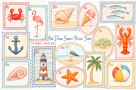 Download Hand Drawn Summer Postage Stamp Clipart - Clipart Collection
