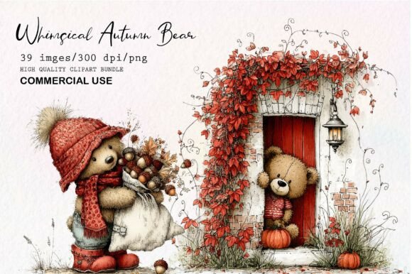 Download Whimsical Autumn Bear Clipart - Clipart Collection