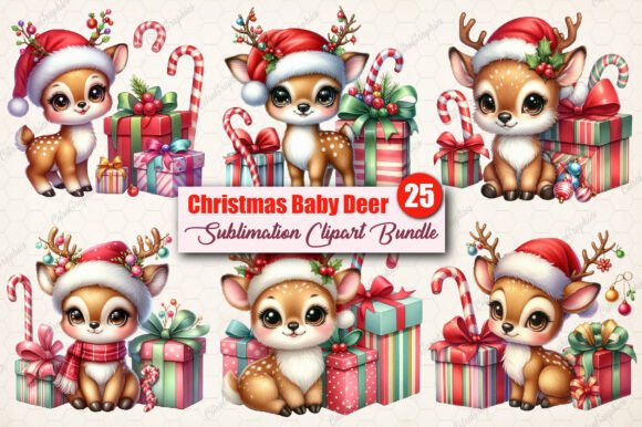 Download Watercolor Christmas Baby Deer Clipart - Clipart Collection