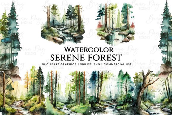 Download Watercolor Serene Forest Clipart Bundle - Clipart Collection