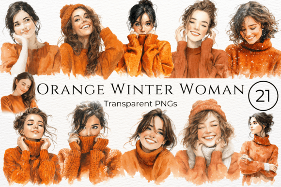 Download Orange Winter Woman Watercolor Clipart - Clipart Collection