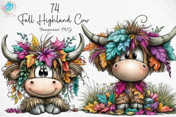 Download Fall Highland Cow PNG Clipart Bundle - Clipart Collection