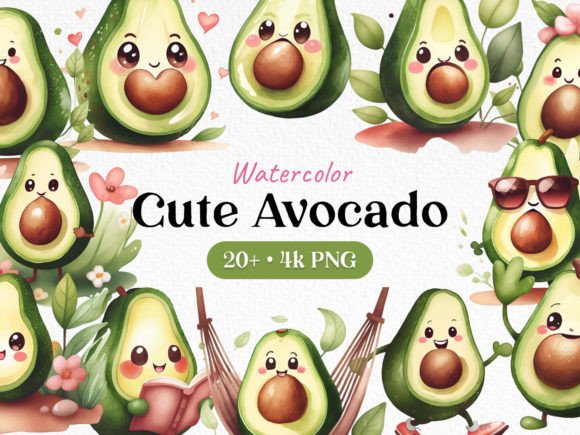 Download Bundle Watercolor Cute Avocado Clipart - Clipart Collection